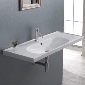 Bathroom Sink Rectangular White Ceramic Wall Mounted or Drop In Bathroom Sink CeraStyle 043500-U
